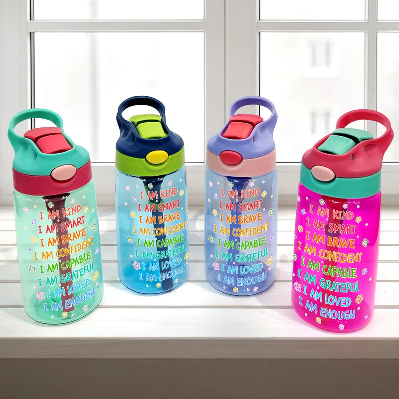 Gift For Kids,Gift For Grandkids,Grandpa - Grandkids,Grandma - Grandkids,Happy - I Am Kind I Am Smart - Personalized Kids Water Bottle With Straw