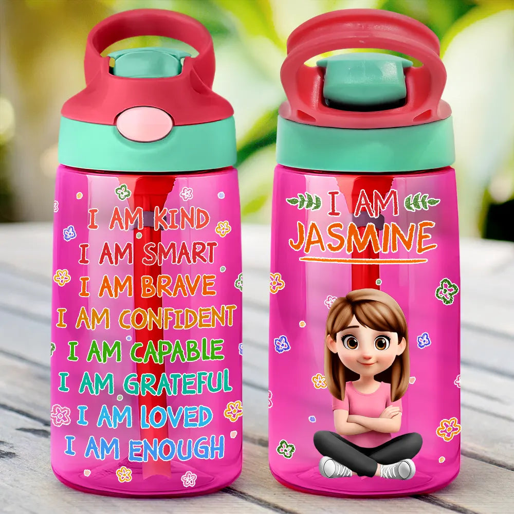 I Am Kind I Am Smart - Personalized Kids Water Bottle With Straw