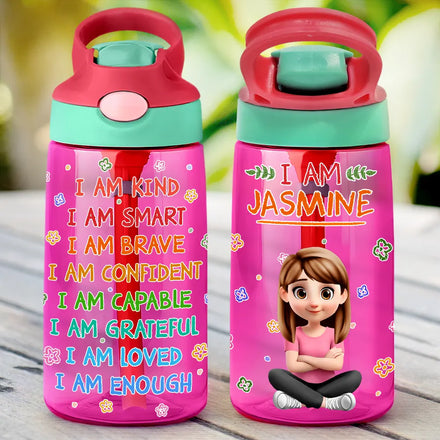 I Am Kind I Am Smart - Personalized Kids Water Bottle With Straw