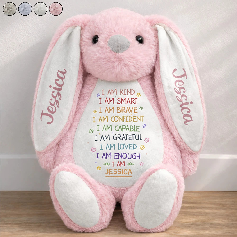 I Am Kind I Am Smart Rabbit With Name - Personalized Soft Toy Bunny