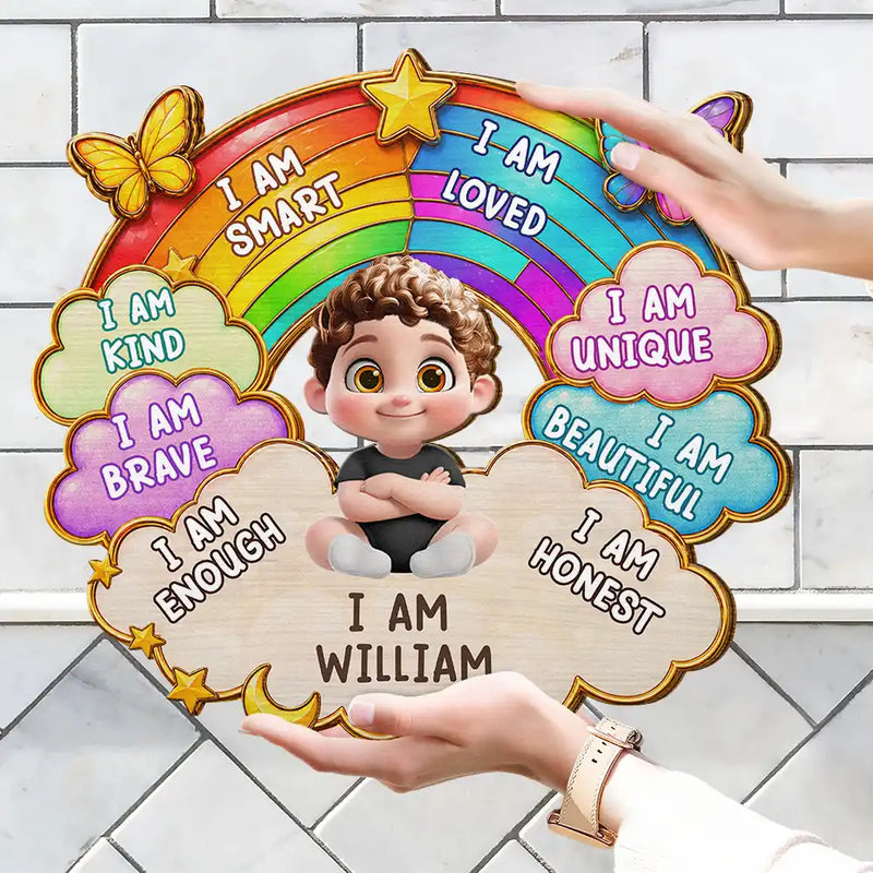 Adorable, Back To School, Gift For Kids, Vector - I Am Smart Kind Brave Butterfly - Personalized Custom Shaped Wood Sign