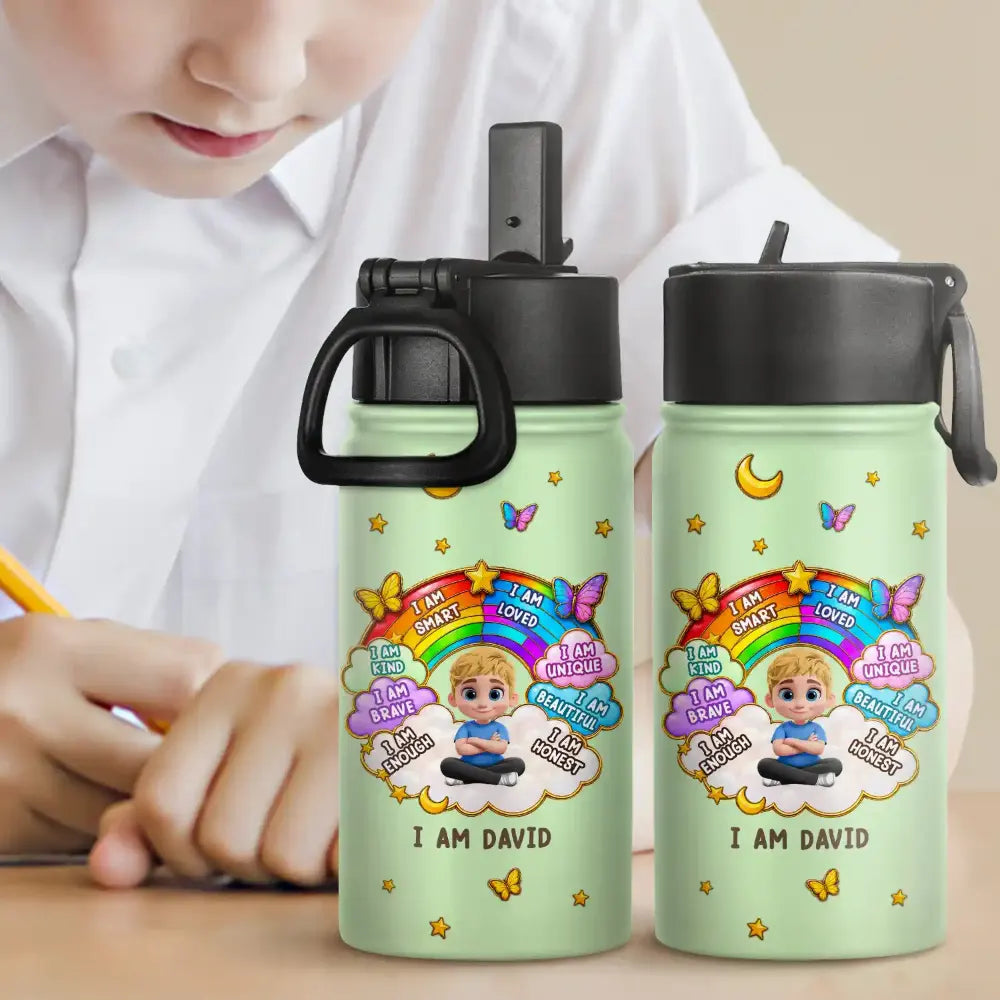 Back To School, Gift For Kids, Adorable, Vector - I Am Smart Kind Brave Butterfly - Personalized Kids Water Bottle