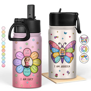 Back To School, Gift For Kids, Adorable, Vector - I Am Smart Kind Brave Butterfly - Personalized Kids Water Bottle