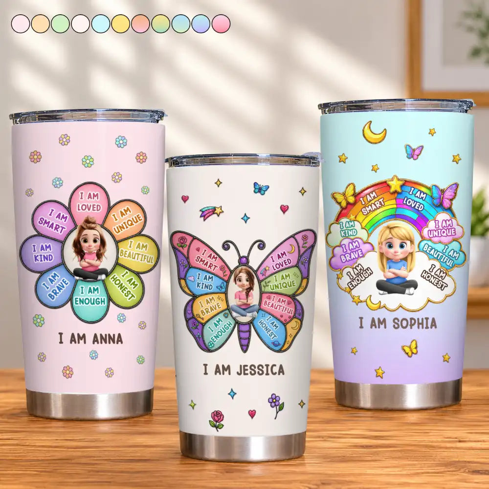 Back To School, Gift For Kids, Adorable, Vector - I Am Smart Kind Brave Butterfly - Personalized Tumbler