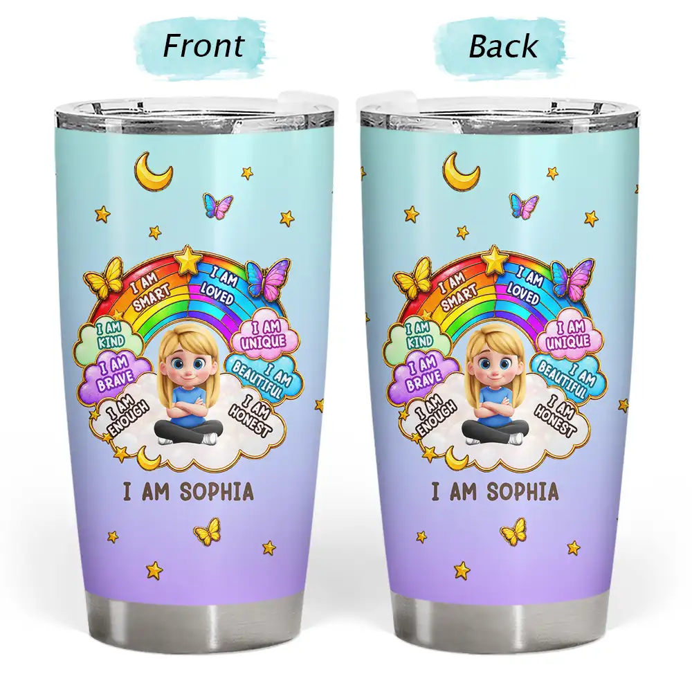 Back To School, Gift For Kids, Adorable, Vector - I Am Smart Kind Brave Butterfly - Personalized Tumbler