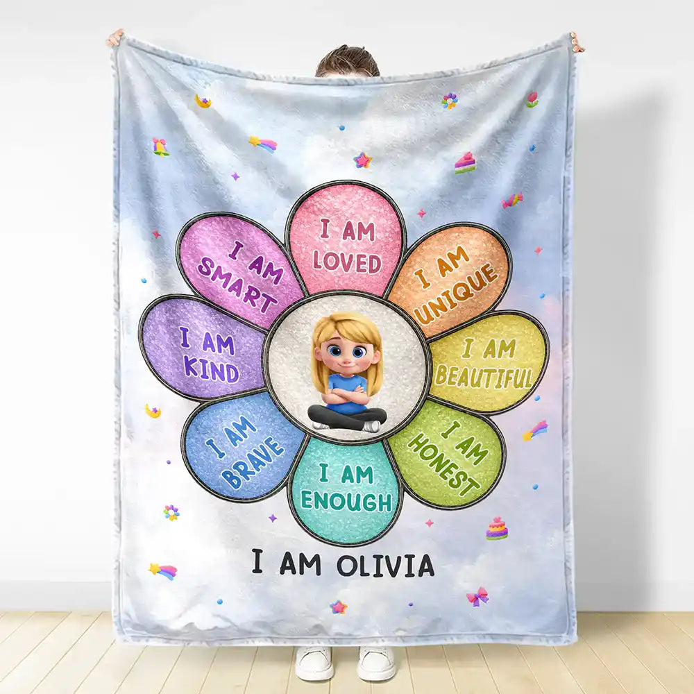Gift For Kids, Adorable, Vector - I Am Smart Kind Brave Butterfly Flower Rainbow - Personalized Fleece Blanket, Sherpa Blanket