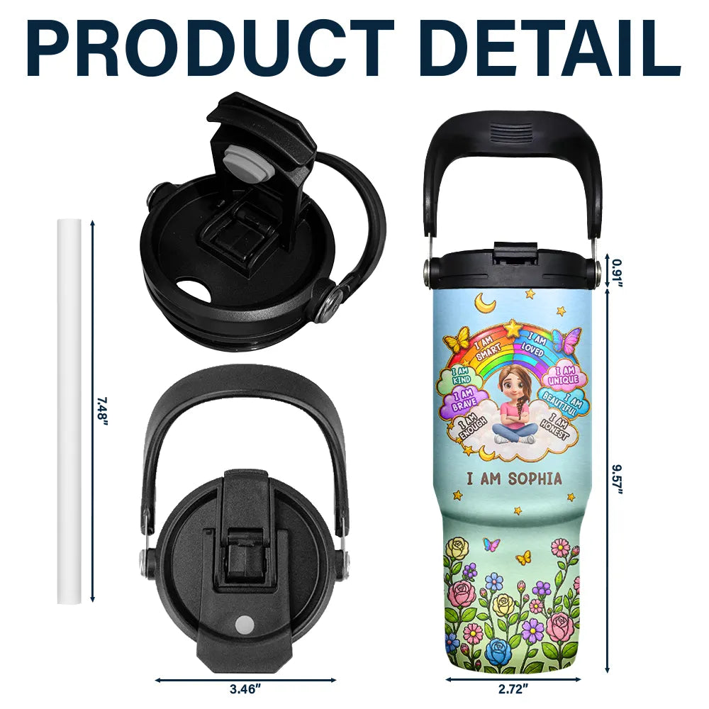 Adorable, Back To School, Gift For Kids, Vector - I Am Smart Kind Brave Butterfly Flower Rainbow - Personalized 30oz Tumbler With Handle