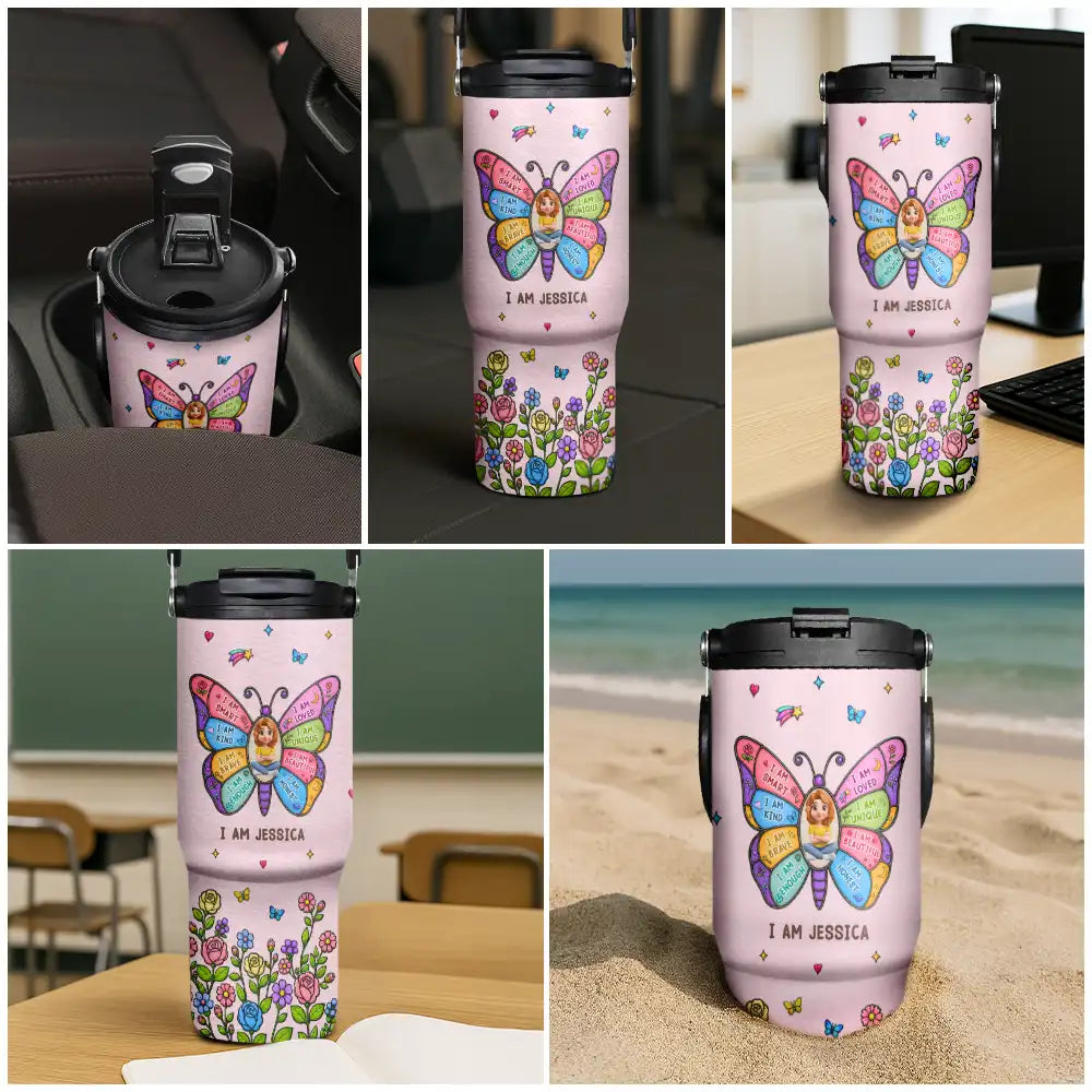 Adorable, Back To School, Gift For Kids, Vector - I Am Smart Kind Brave Butterfly Flower Rainbow - Personalized 30oz Tumbler With Handle