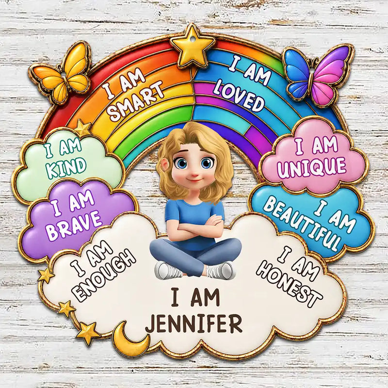 Adorable, Back To School, Gift For Kids, Vector - I Am Smart Kind Brave Butterfly Flower Rainbow - Personalized Custom Shaped Metal Sign