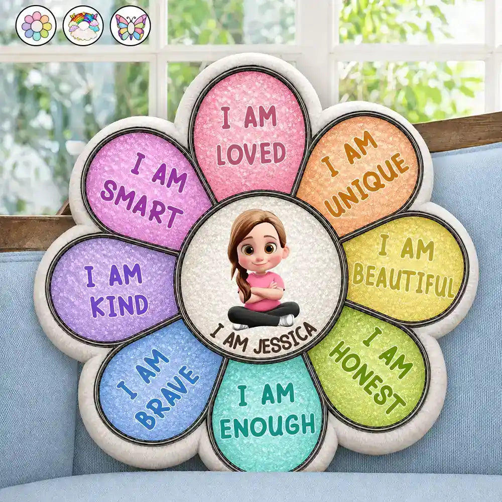 Adorable,Back To School,Gift For Kids,Vector - I Am Smart Kind Brave Butterfly Flower Rainbow - Personalized Custom Shaped Pillow