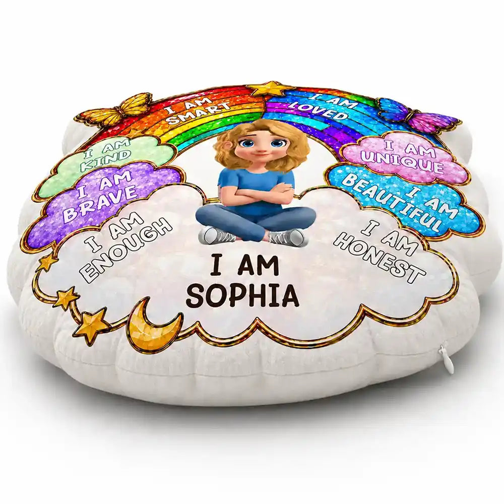 Adorable,Back To School,Gift For Kids,Vector - I Am Smart Kind Brave Butterfly Flower Rainbow - Personalized Custom Shaped Pillow