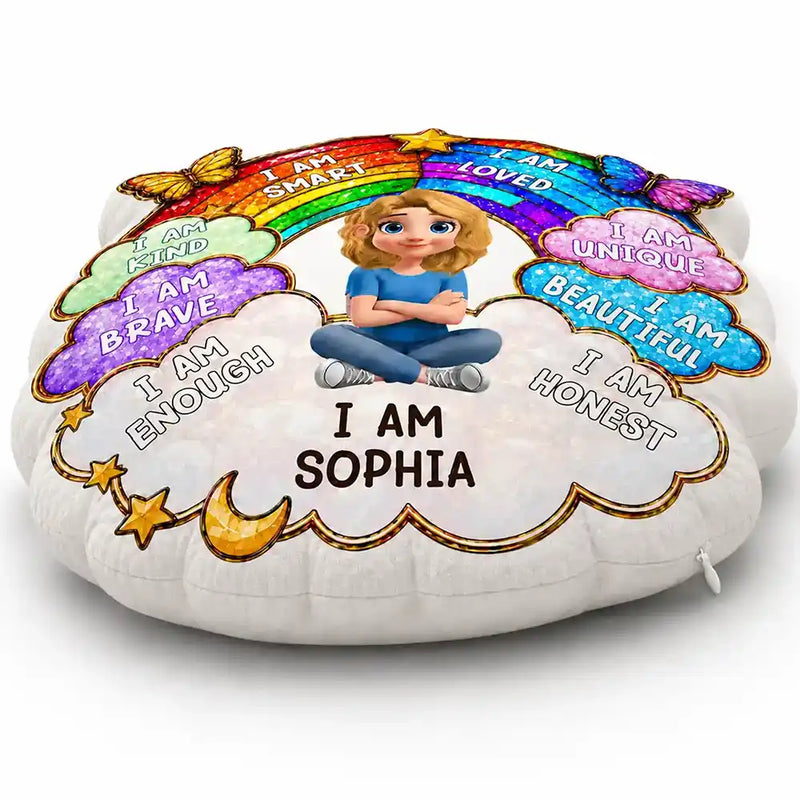 Adorable,Back To School,Gift For Kids,Vector - I Am Smart Kind Brave Butterfly Flower Rainbow - Personalized Custom Shaped Pillow