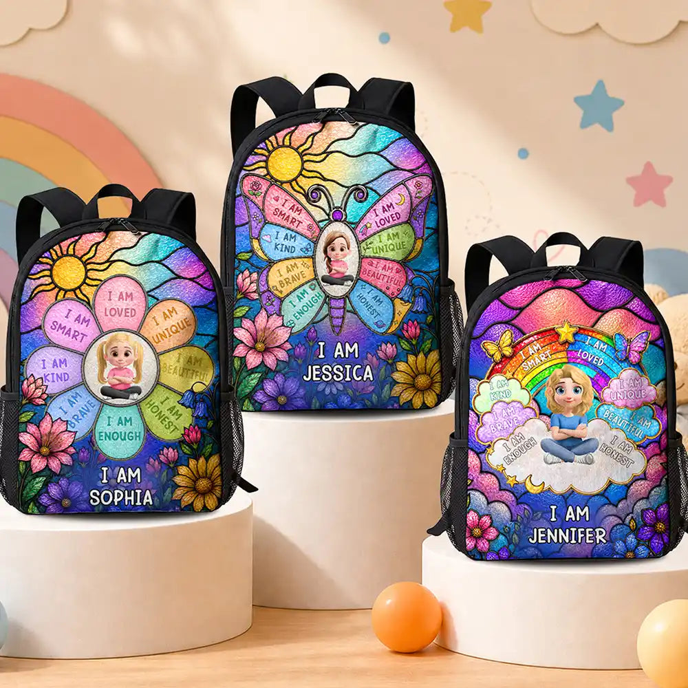 I Am Smart Kind Brave Butterfly Flower Rainbow - Personalized Kids Backpack