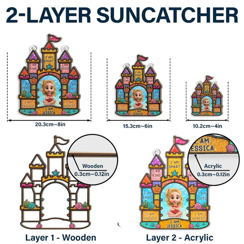 Gift For Kids, Summer, Adorable, Vector - I Am Smart Kind Brave Crab Castle Boat - Personalized Window Hanging Suncatcher Ornament