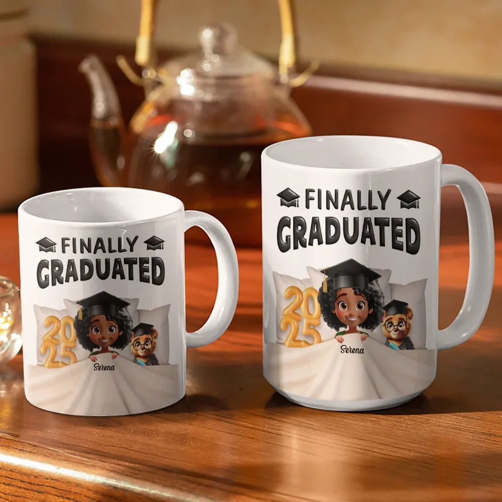 Graduation, Dad - Children, Mom - Children, Gift For Sibling, Gift For Bestie, Funny - I Graduated! Can I Go Back To Bed Now - Personalized White Edge-to-Edge Mug