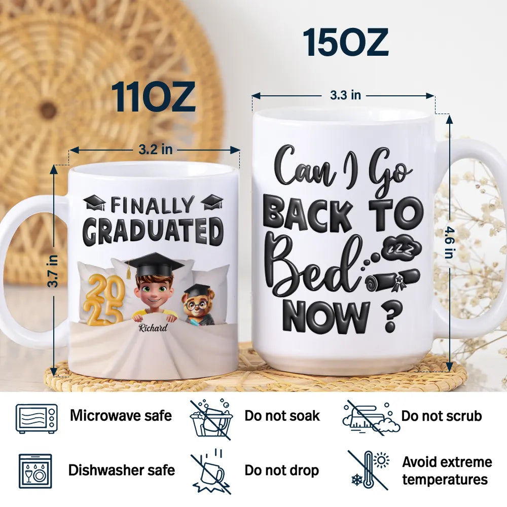 Graduation, Dad - Children, Mom - Children, Gift For Sibling, Gift For Bestie, Funny - I Graduated! Can I Go Back To Bed Now - Personalized White Edge-to-Edge Mug