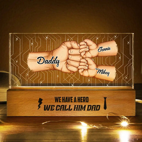 Gift For Grandpa, Gift For Father, Love - I Have A Hero - Personalized Rectangle LED Light