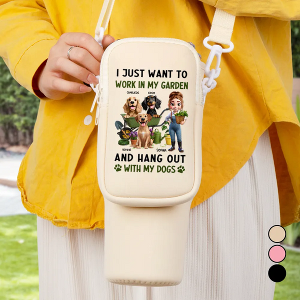 Gardening, Gift For Women, Happy, Pet Lovers, Pet Mom, Dog Lovers, Dog Mom - I Just Want To Work In My Garden - Personalized Bottle Carrier Bag