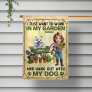 Gardening,Gift For Women,Gift For Men,Pet Lovers,Pet Mom,Pet Dad,Dog Lovers,Dog Mom,Dog Dad,Happy - I Just Want To Work In My Garden - Personalized Flag