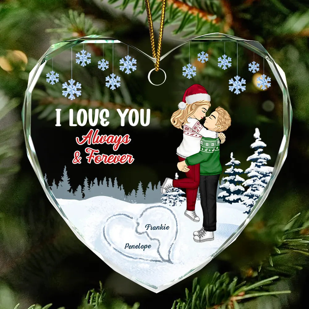 I Love You Always & Forever - Personalized Heart Shaped Glass Ornament