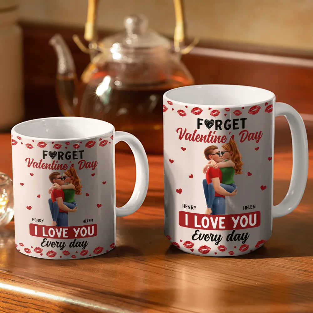 Gift For Couples,Old Couples,Gift For Husband,Gift For Wife,Gift For Boyfriend,Gift For Girlfriend,Love - I Love You Every Day Kissing Couple - Personalized White Edge-to-Edge Mug