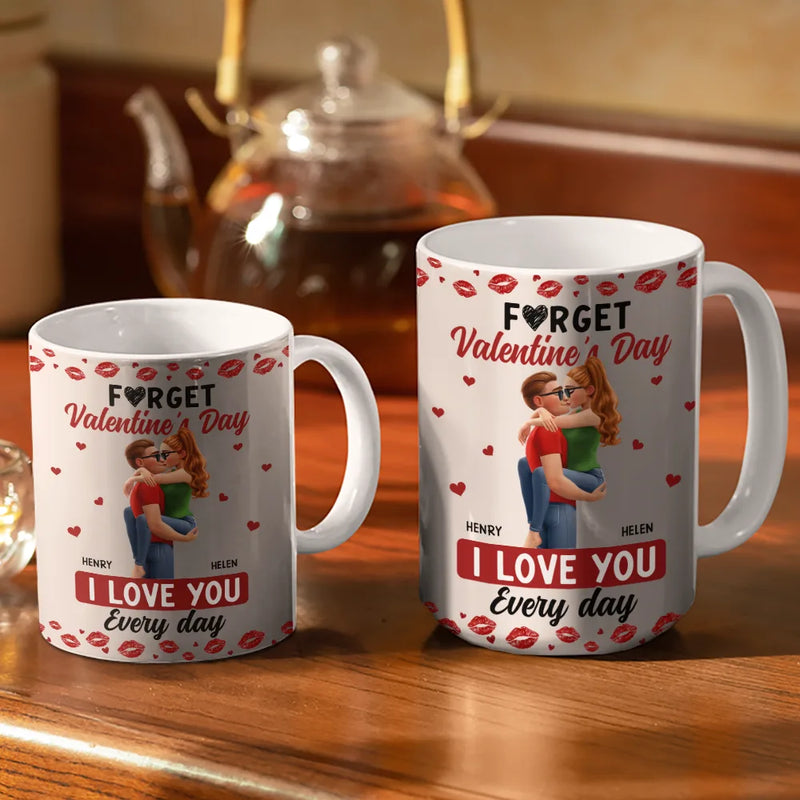 Gift For Couples,Old Couples,Gift For Husband,Gift For Wife,Gift For Boyfriend,Gift For Girlfriend,Love - I Love You Every Day Kissing Couple - Personalized White Edge-to-Edge Mug