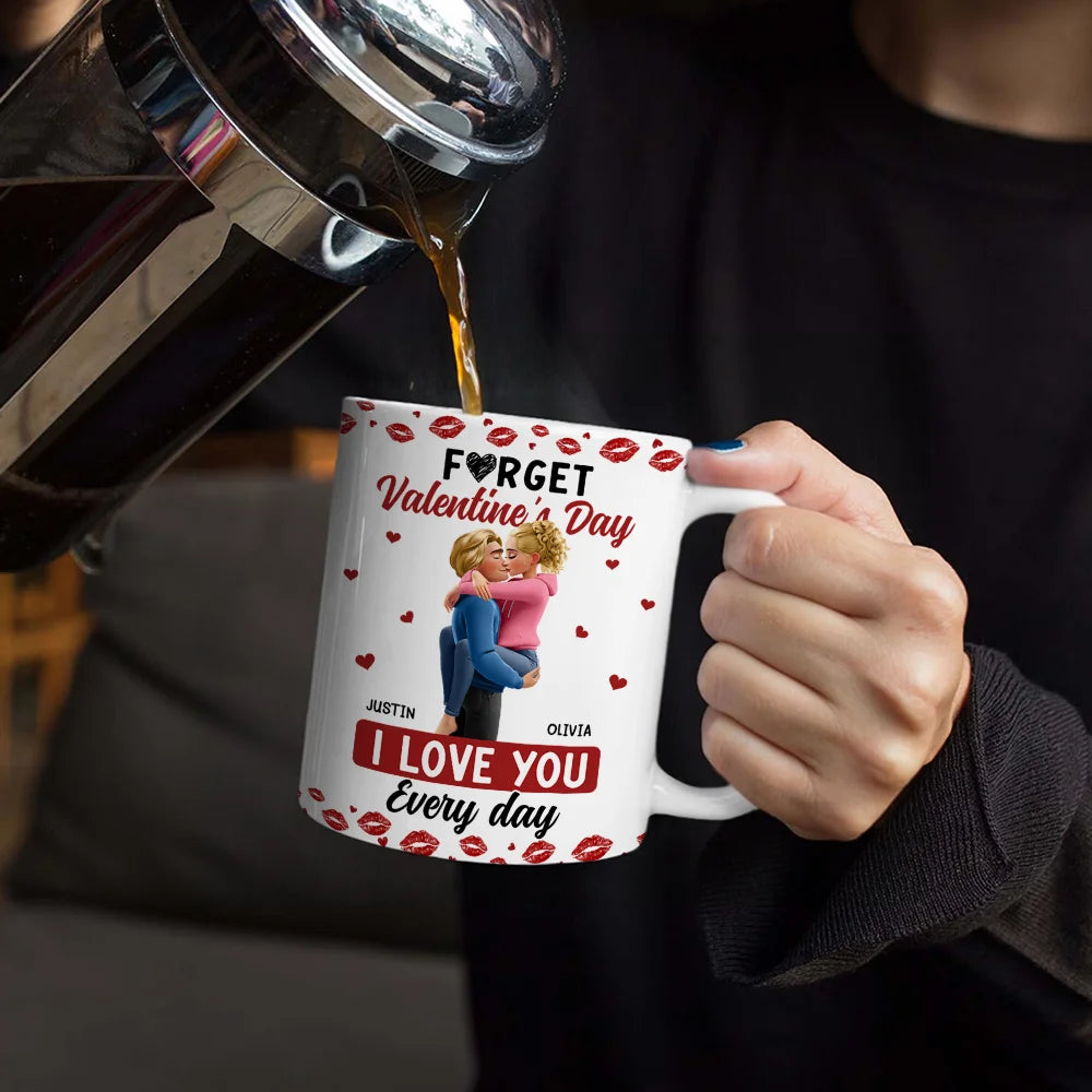 Gift For Couples,Old Couples,Gift For Husband,Gift For Wife,Gift For Boyfriend,Gift For Girlfriend,Love - I Love You Every Day Kissing Couple - Personalized White Edge-to-Edge Mug