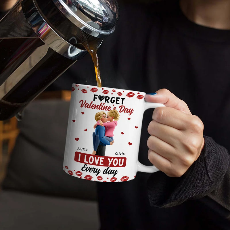 Gift For Couples,Old Couples,Gift For Husband,Gift For Wife,Gift For Boyfriend,Gift For Girlfriend,Love - I Love You Every Day Kissing Couple - Personalized White Edge-to-Edge Mug