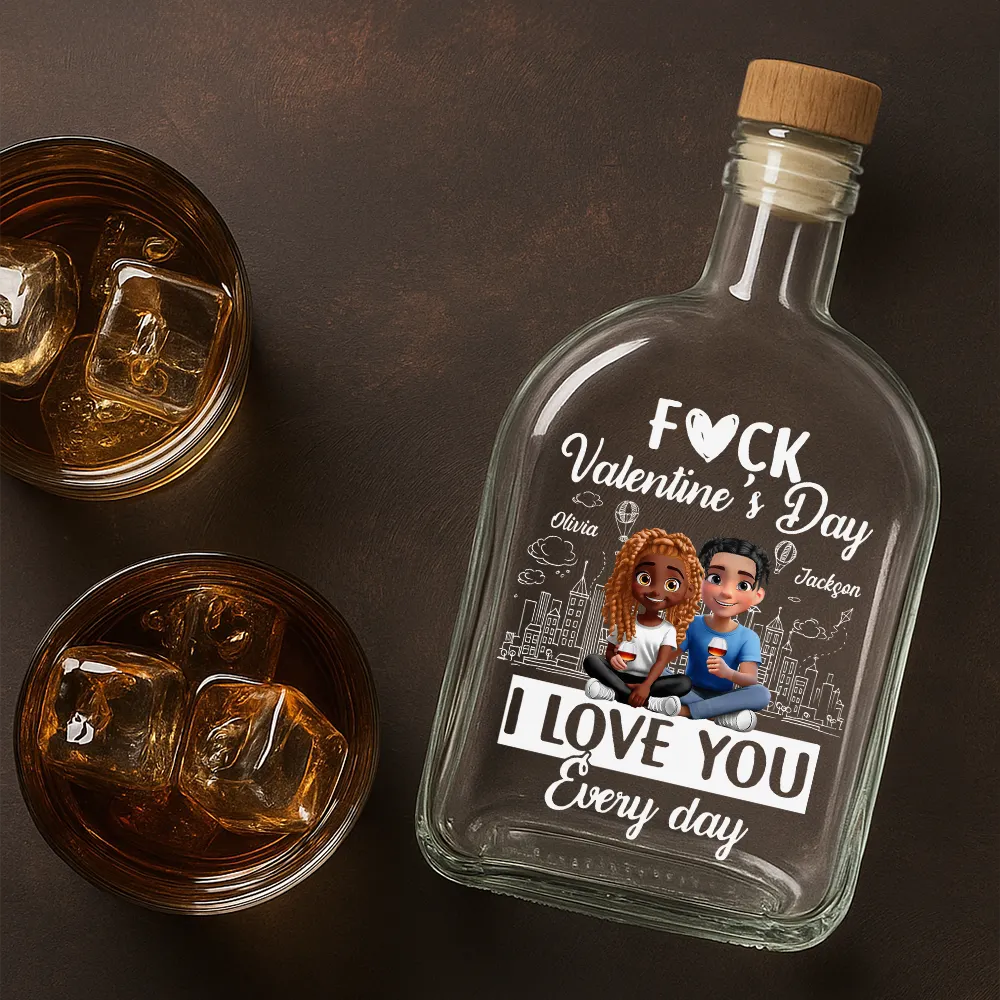 Gift For Couples,Gift For Husband,Gift For Wife,Gift For Boyfriend,Gift For Girlfriend,Happy - I Love You Everyday 3D Effect Couple - Personalized Whiskey Bottle