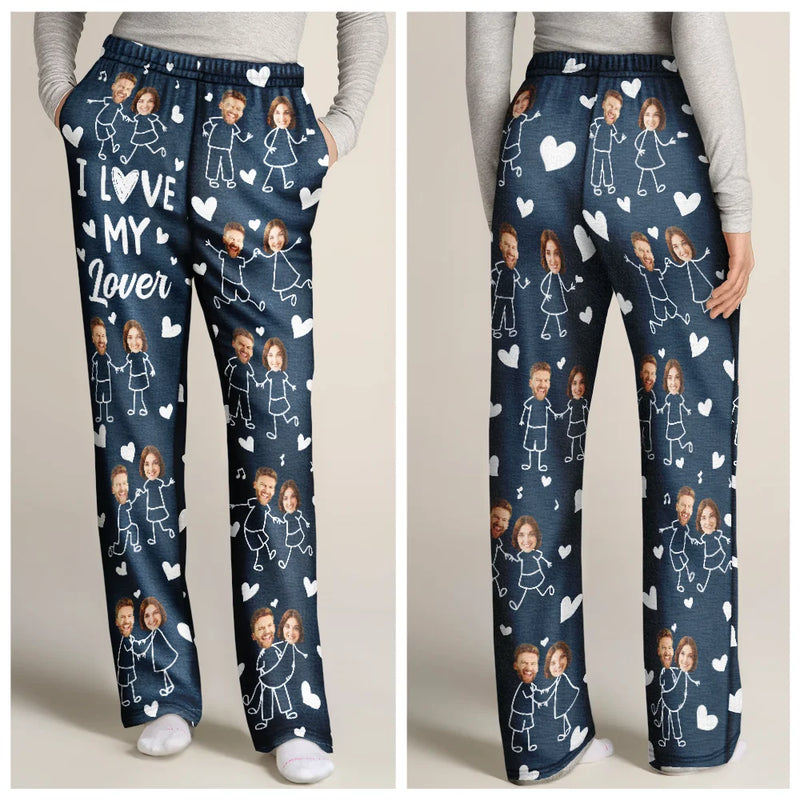 Gift For Couples,Old Couples,Gift For Husband,Gift For Wife,Gift For Boyfriend,Gift For Girlfriend,Love,Custom Photo - I Love You Everyday Stick Figures Couple - Personalized Pajama Pants