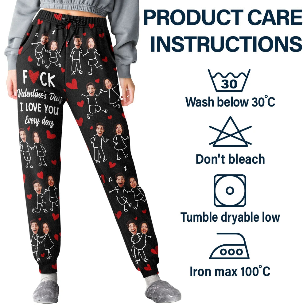 Gift For Couples,Old Couples,Gift For Husband,Gift For Wife,Gift For Boyfriend,Gift For Girlfriend,Love,Custom Photo - I Love You Everyday Stick Figures Couple - Personalized Pajama Pants