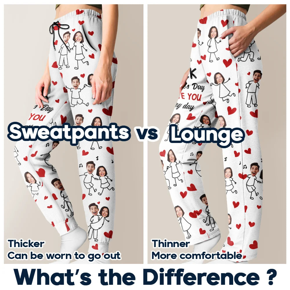 Gift For Couples,Old Couples,Gift For Husband,Gift For Wife,Gift For Boyfriend,Gift For Girlfriend,Love,Custom Photo - I Love You Everyday Stick Figures Couple - Personalized Pajama Pants