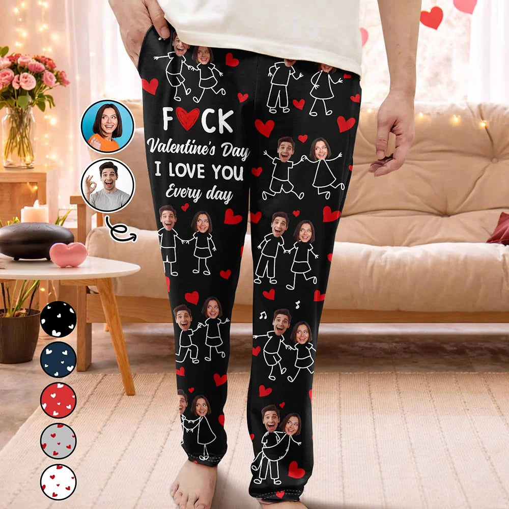 Custom Photo I Love You Everyday Stick Figures Couple - Personalized Pajama Pants