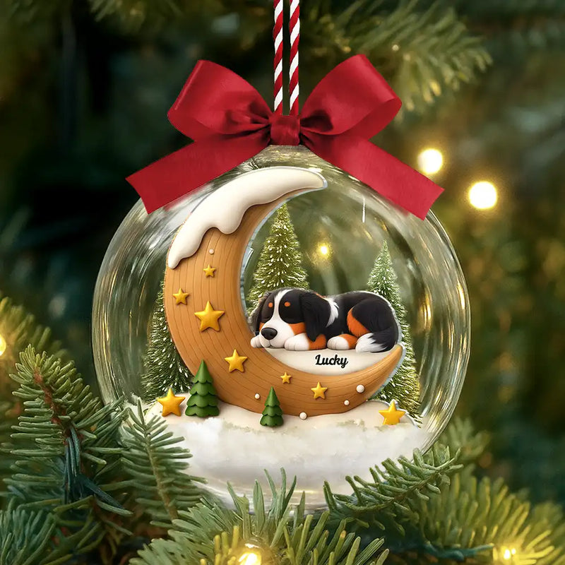 Christmas,Dog Lovers,Memorial,Sad - I Love You To The Moon Dog Memorial - Personalized 3D Acrylic Ball Ornament