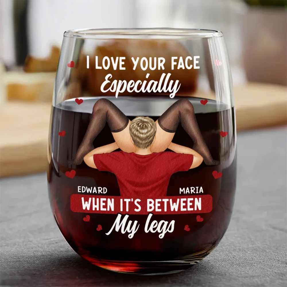 I Love Your Face Timber Couple - Personalized Stemless Wine Glass