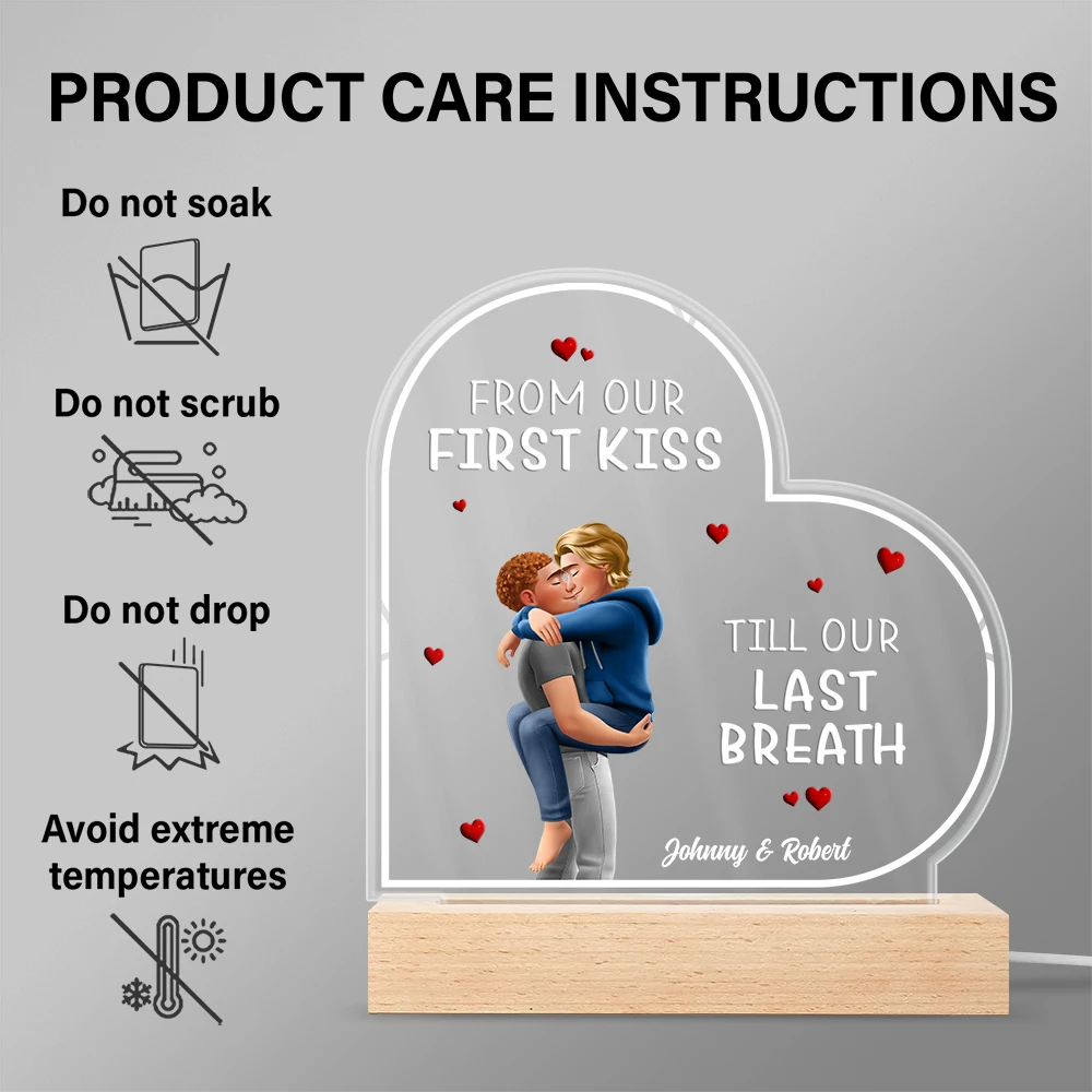 Gift For Couples,Gift For Husband,Gift For Wife,Gift For Girlfriend,LGBT,Love - I Met You Liked You Love You Forever - Personalized 3D Led Light Wooden Base