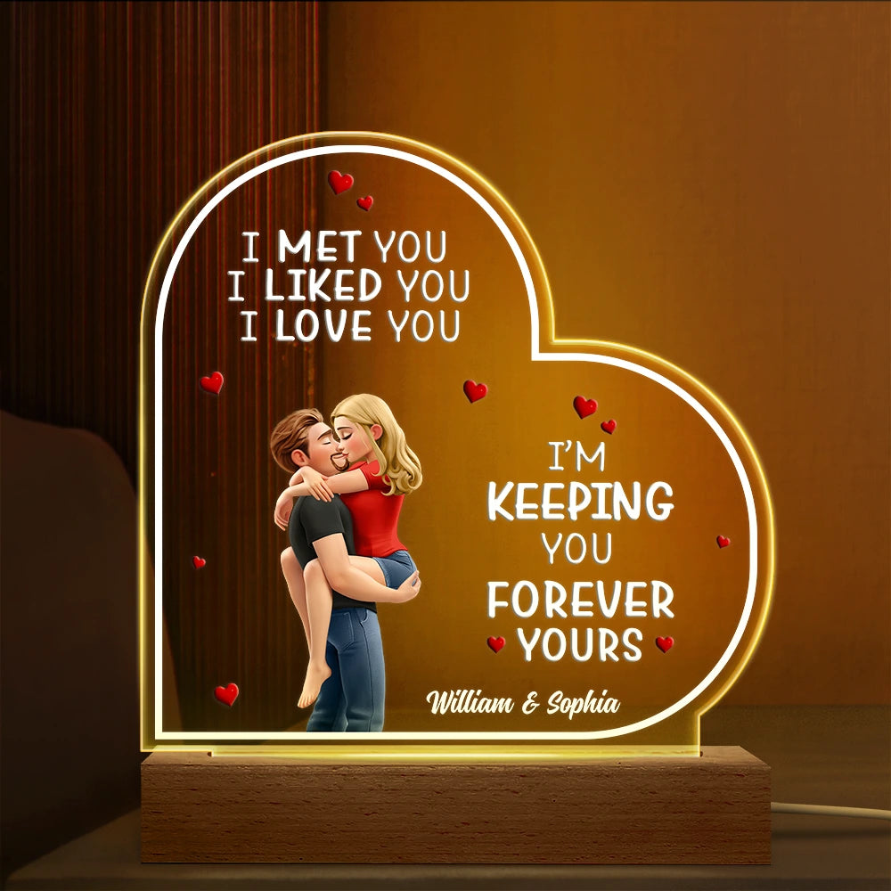 Gift For Couples,Gift For Husband,Gift For Wife,Gift For Girlfriend,LGBT,Love - I Met You Liked You Love You Forever - Personalized 3D Led Light Wooden Base