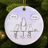 Sentimental,Christmas,Pet Lovers,Memorial,Vector - I Miss You Memorial Dog Cat Line Art - Personalized Circle Ceramic Ornament