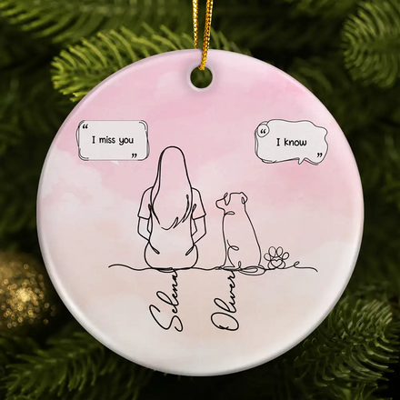 I Miss You Memorial Dog Cat Line Art - Personalized Circle Ceramic Ornament