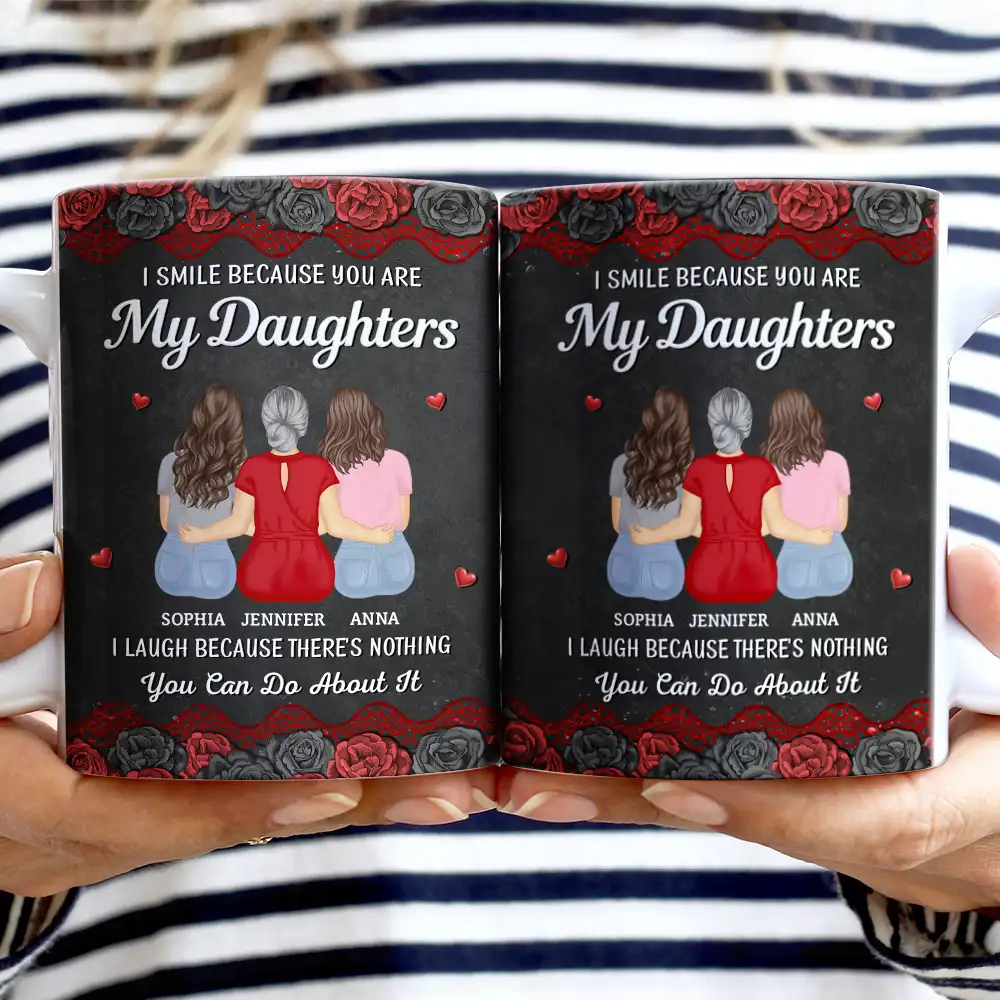 Gift For Mother, Mom - Daughters (Adult), Gift For Daughter, Happy - I Smile Because You Are My Daughter - Personalized White Edge-to-Edge Mug