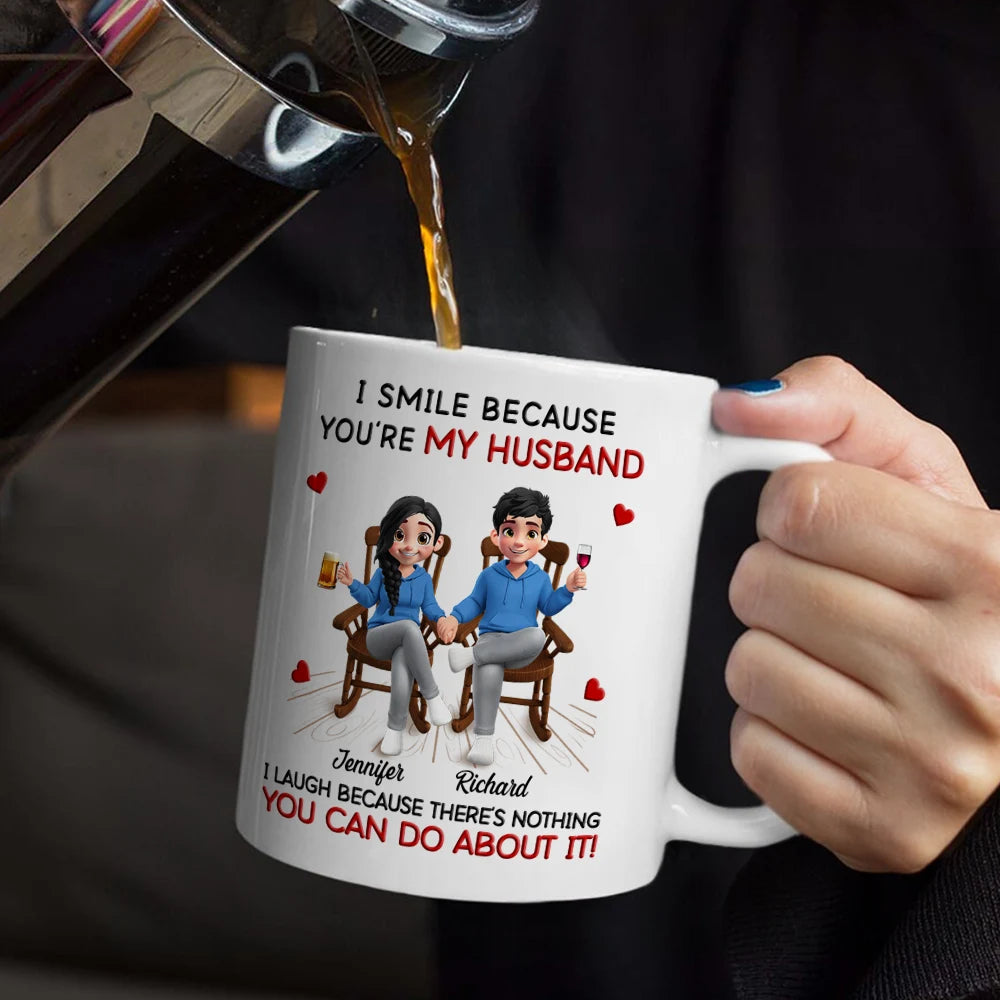 Gift For Couples,Gift For Husband,Gift For Wife,Gift For Women,Gift For Men,Happy - I Smile Because You Are My Husband - Personalized Mug