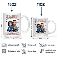 Gift For Couples,Married ,Funny - I Smile Because You Are My Husband 3D Effect Sitting Couple - Personalized Mug