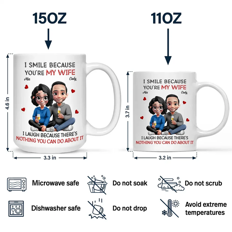 Gift For Couples,Married ,Funny - I Smile Because You Are My Husband 3D Effect Sitting Couple - Personalized Mug