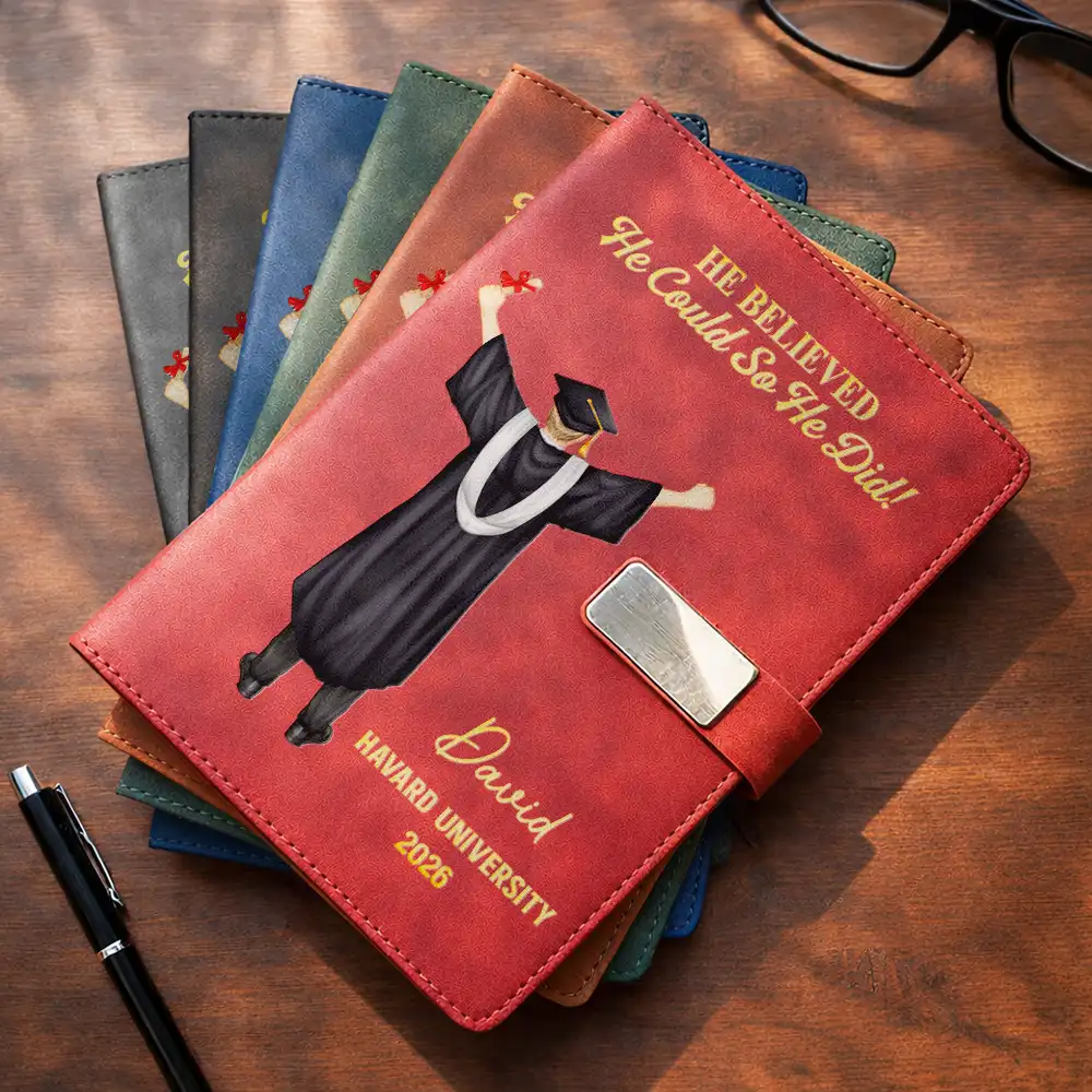 Vector,Graduation,Gift For Women,Gift For Men,Happy - I Trust The Next Chapter - Personalized Leather Notebook Set