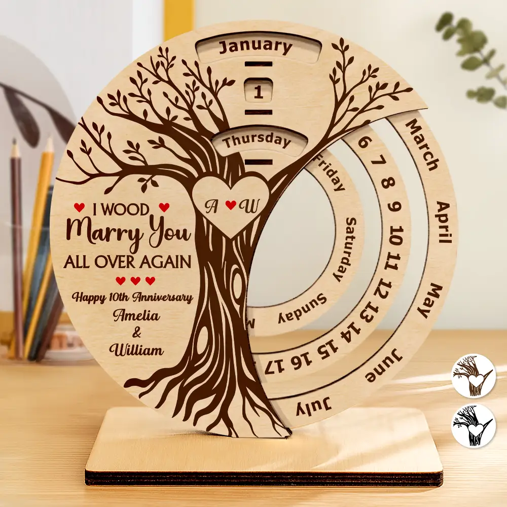 I Wood Marry You All Over Again - Personalized Spinning Perpetual Desk Calendar