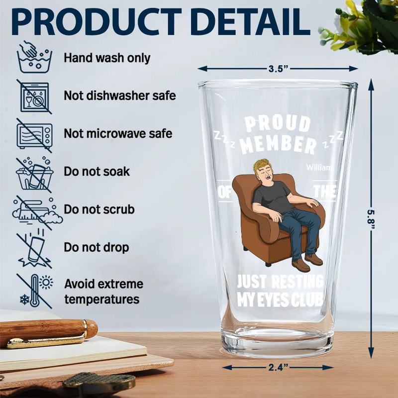 Gift For Father,Gift For Grandpa,Gift For Men,Non-Eng,Vector,Humorous - I'm Just Resting My Eyes - Personalized Beer Glass