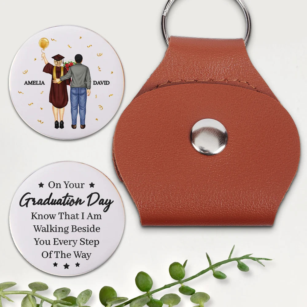 Graduation,Gift For Yourself,Gift For Daughter,Gift For Son,Memorial,Sad - I'm Walking Beside You Graduation Memorial - Personalized Leather Pocket Hug