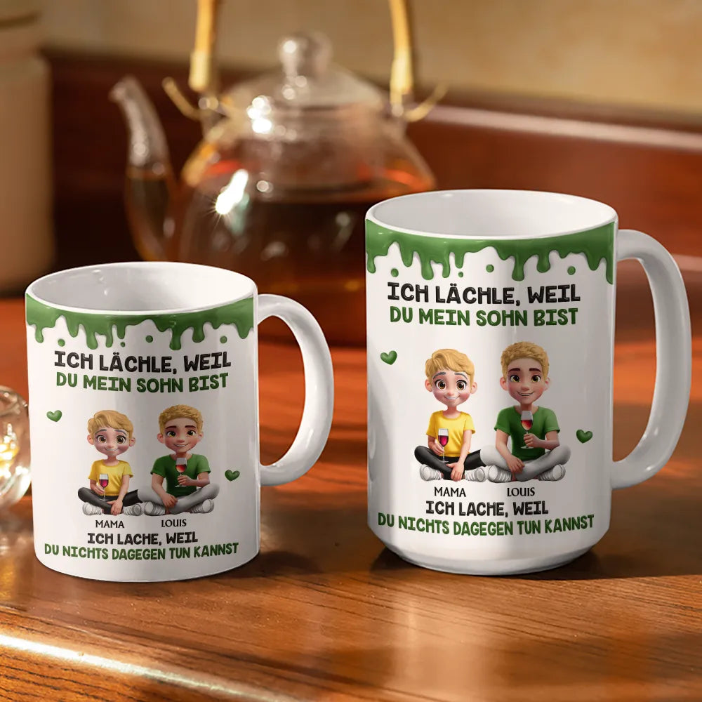 Mom - Daughters (Adult),Mom - Sons,Gift For Women,Gift For Men,Gift For Daughter,Gift For Son,Happy,Non-Eng - Ich Lächle Weil Du Meine Tochter Mein Sohn Bist - Personalisierte Weiße Tasse Mit Rundumdruck