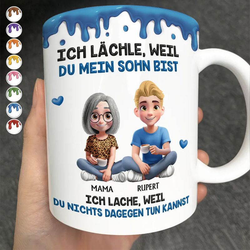 Ich Lächle Weil Du Meine Tochter Mein Sohn Bist - Personalisierte Weiße Tasse Mit Rundumdruck