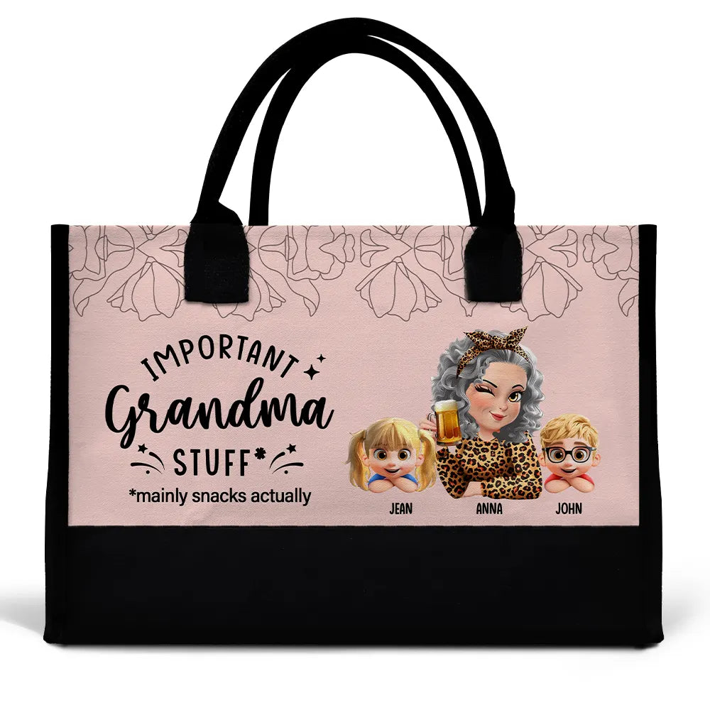 Important Grandma Stuff Mainly Snacks Actually 3D Effect - Personalized Canvas Tote Bag
